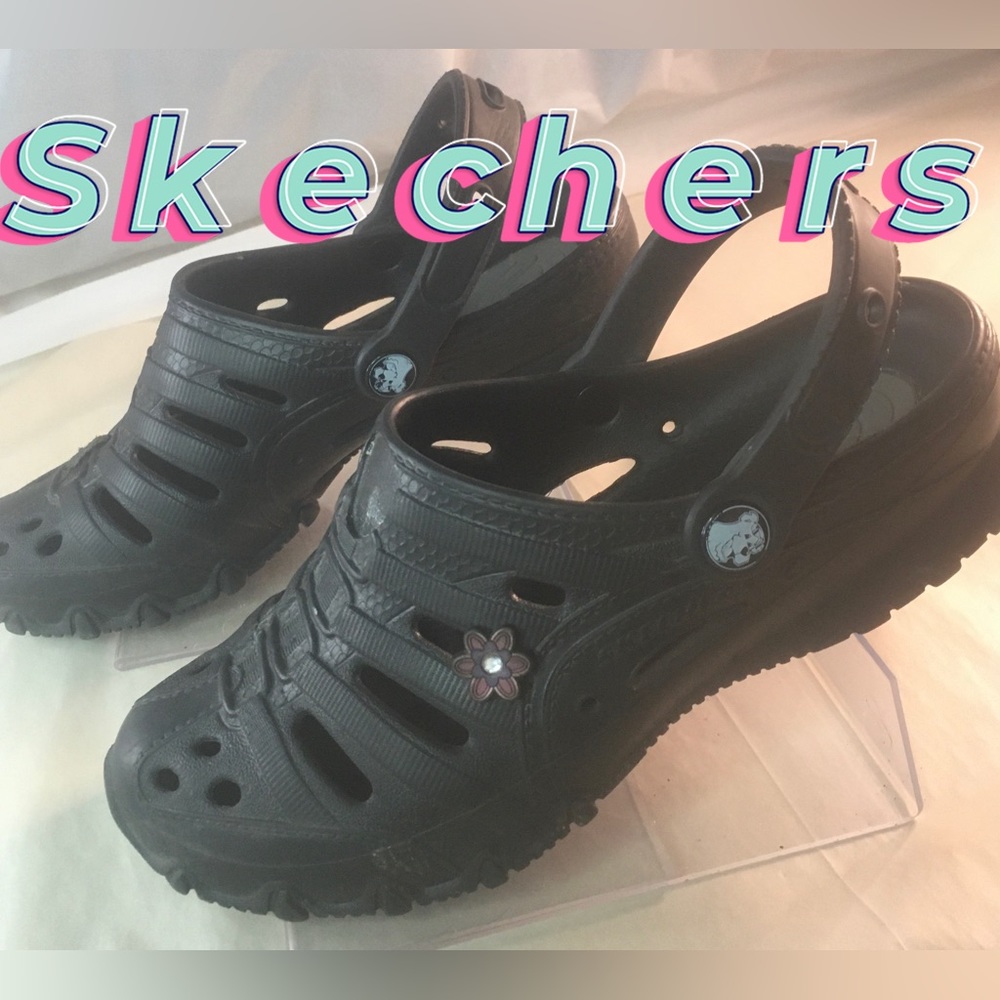 Skechers Crocs Rubber Garden Shoes Black Jeweled Womens 7